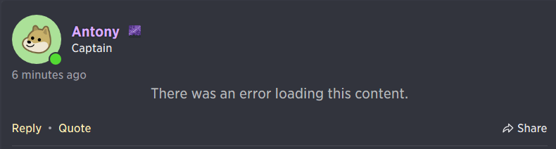 Forum message displaying an error loading content
